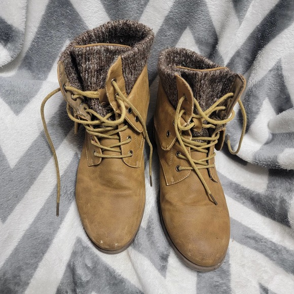 Muk Luks Tan Lace Up Boots - Picture 2 of 6